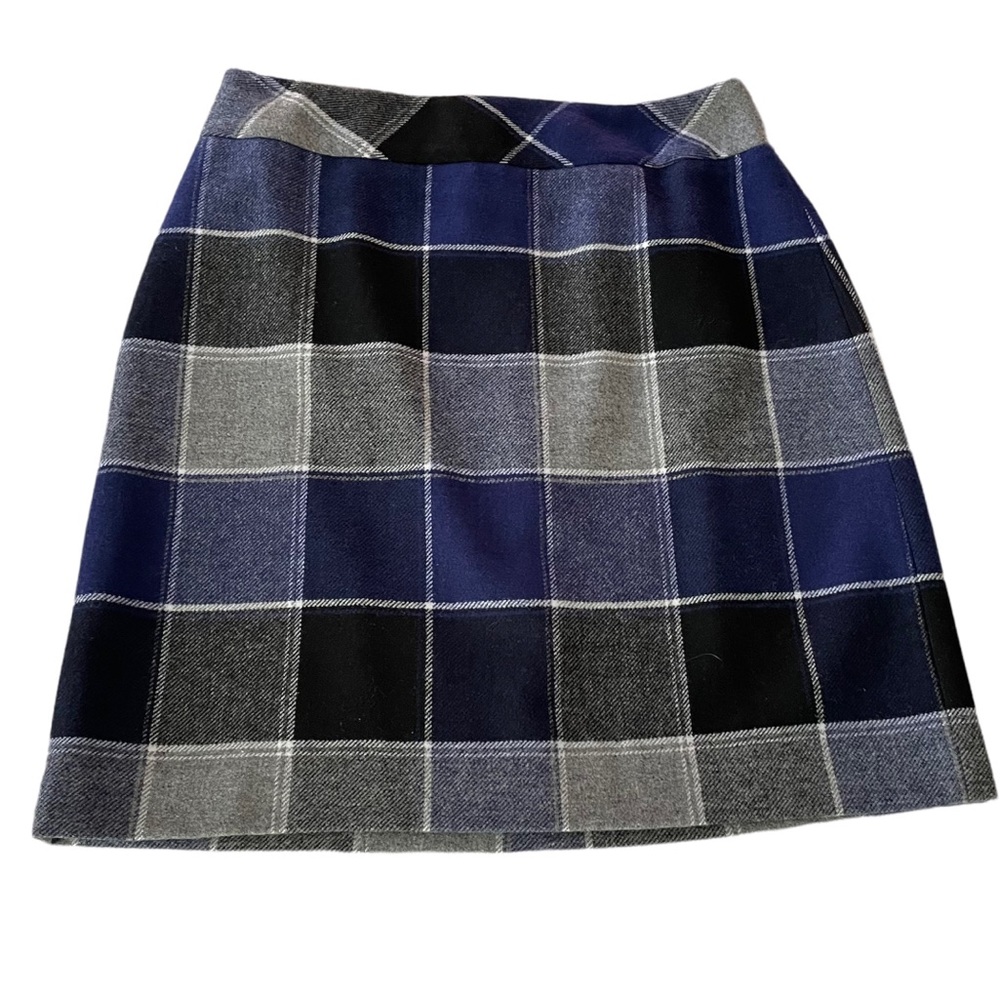 NWT Talbots Blue/Gray/Black Window Pane Plaid Wool Blend Pencil Skirt Lined Sz 8